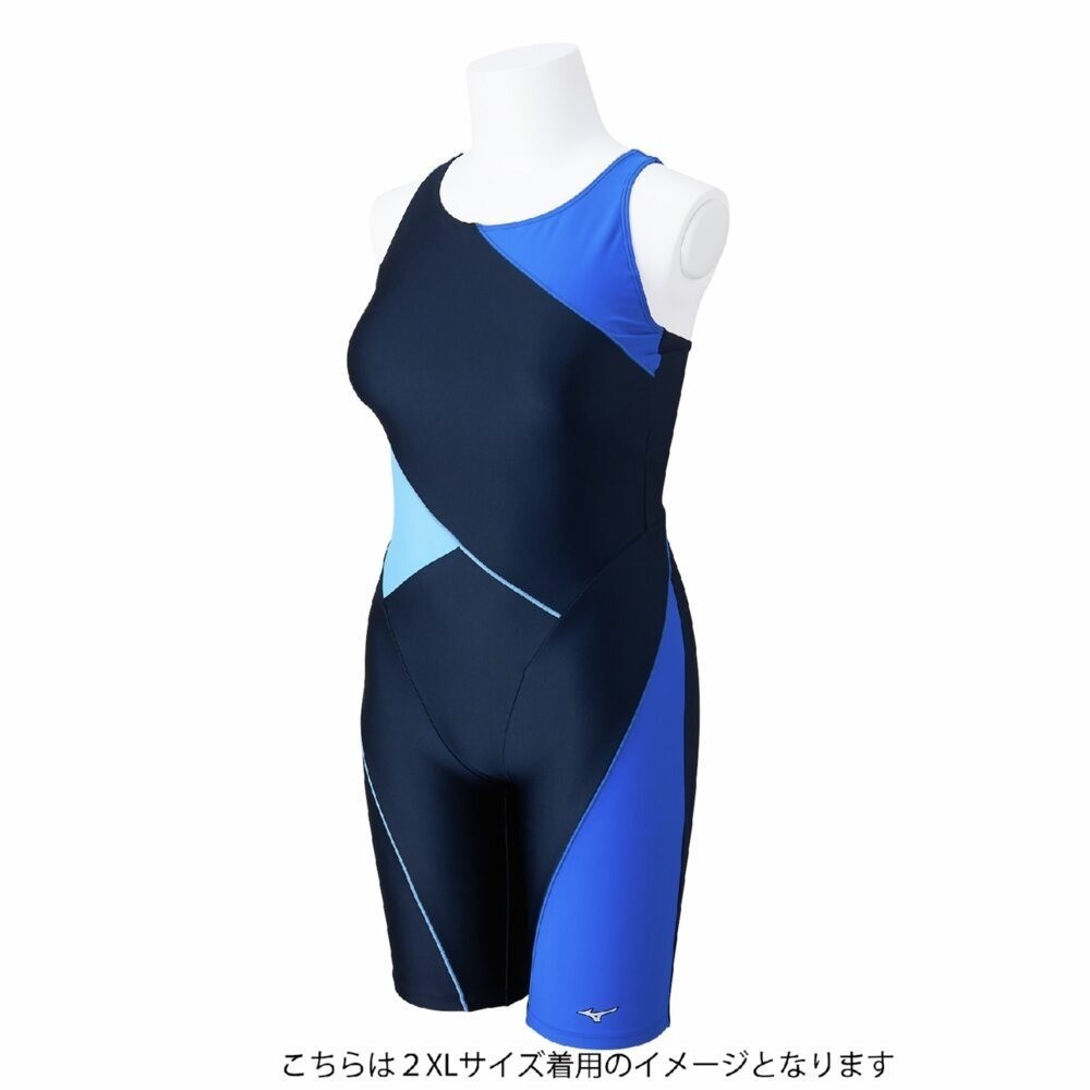 Mizuno Women’s Swim Fitness All-in-One Swimsuit Two-Tone Design Navy/Blue 2025SS