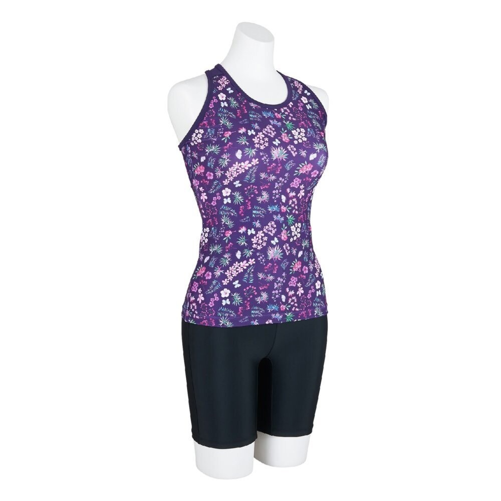 Mizuno Women’s Aqua Fitness Two-Piece Set (anti-roll buttons) Floral Pattern