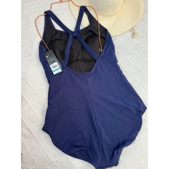 Speedo Swimsuit One Piece Athletic Training Navy Blue Competition Racerback