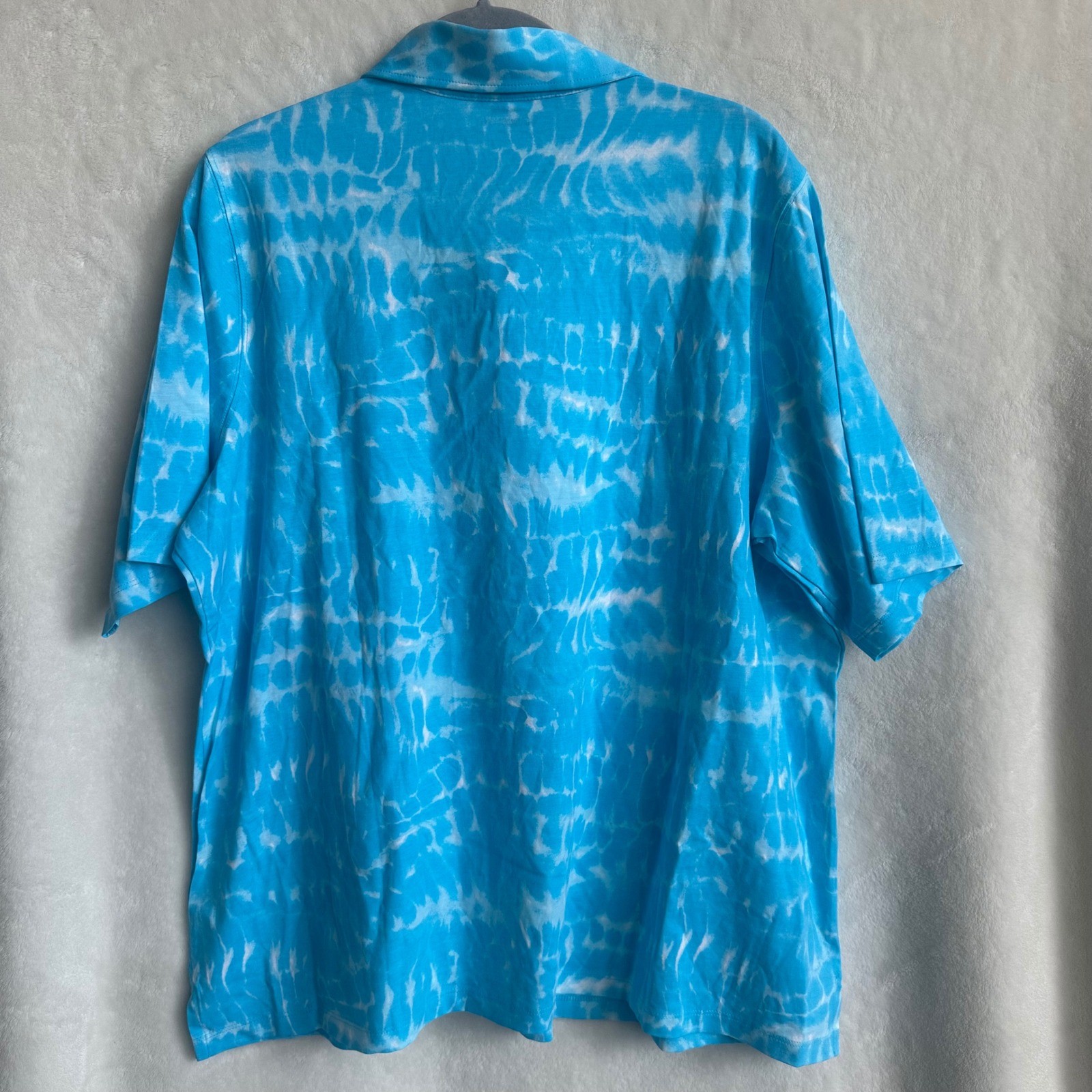 Lands End Aqua Blue Pool Water Print Cotton Modal 1/4 Zip Short Sleeve Top 1X