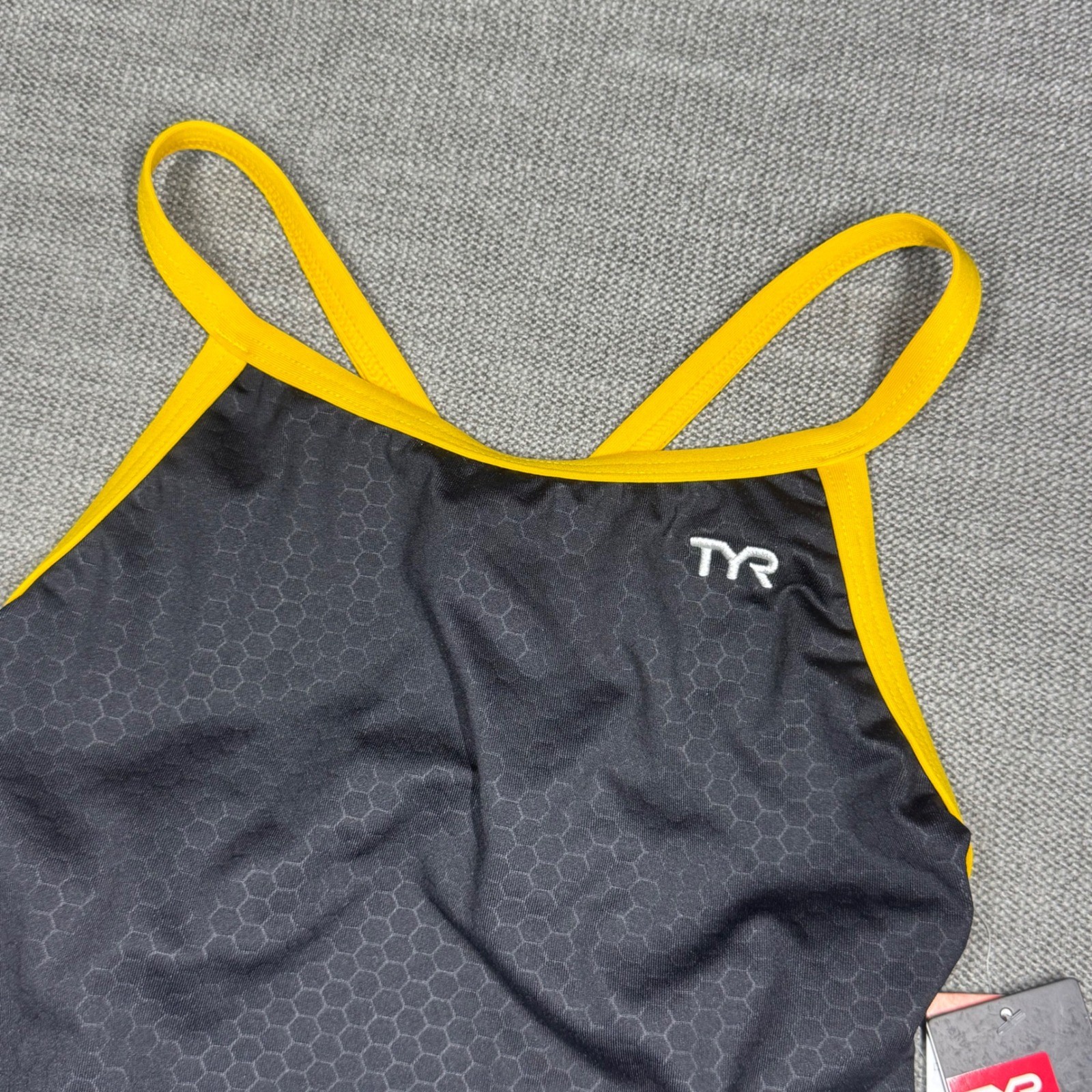 TYR Hexa Diamondfit Swimsuit Black Gold Durafast Elite Size 34 NWT