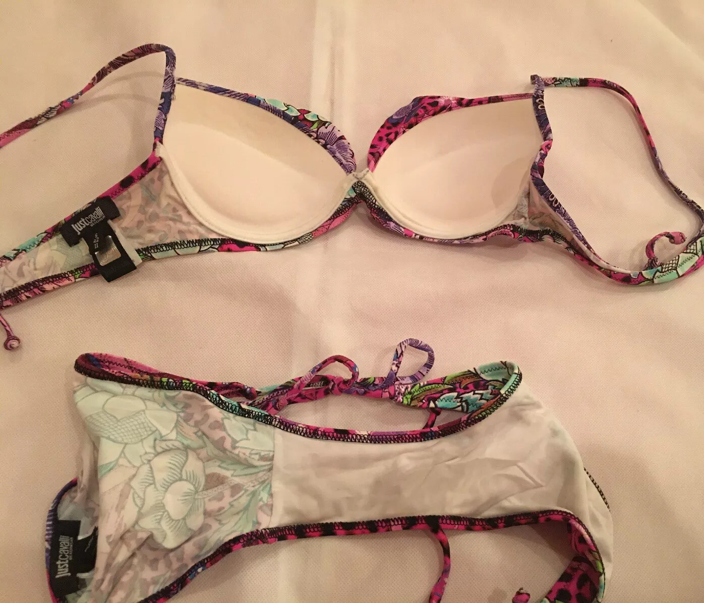 NWOT Roberto Cavalli Bright Tropical Pink Floral Bikini IT 42, S IT 2