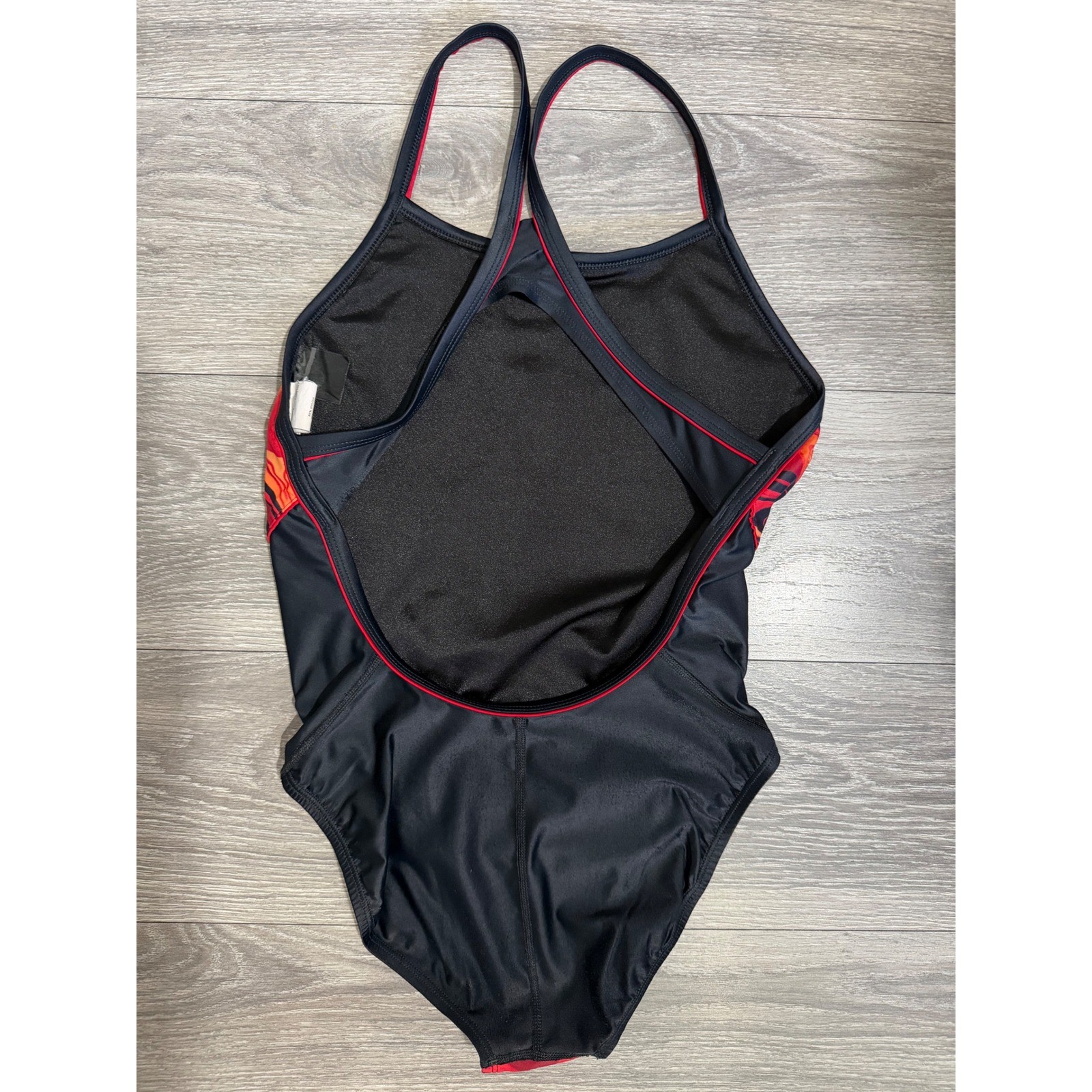 Womens Red Orange Swirl One Piece Swimsuit Size 38/12 Racerback Training Y2K