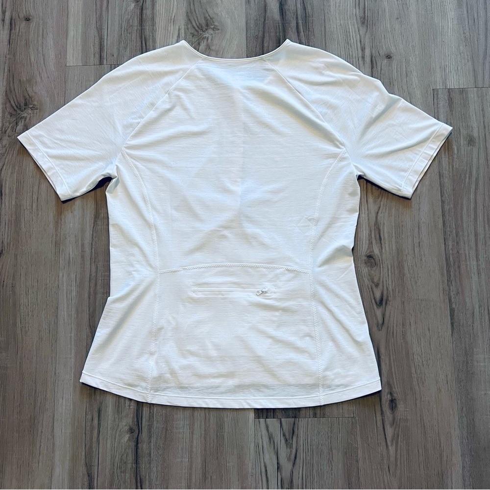 Athleta Pacifica White short sleeve rashguard zip center hidden pocket NWOT XL