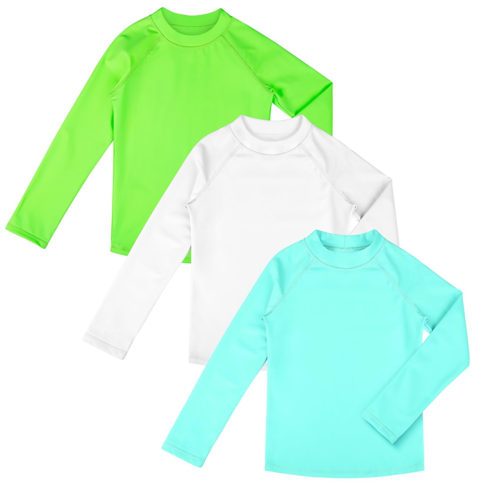 BIG ELEPHANT 3-Pack Kids Rash Guard Swim Shirts, UPF 50+ Long Sleeve 3 Pack