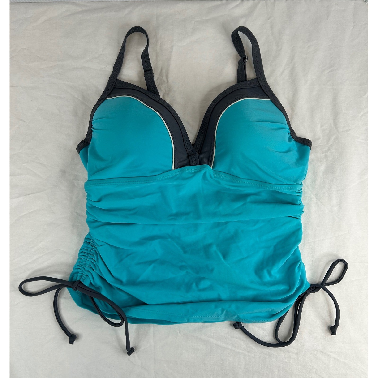Free Country Tankini Swim Top Adjustable Drawstring Turquoise Blue M