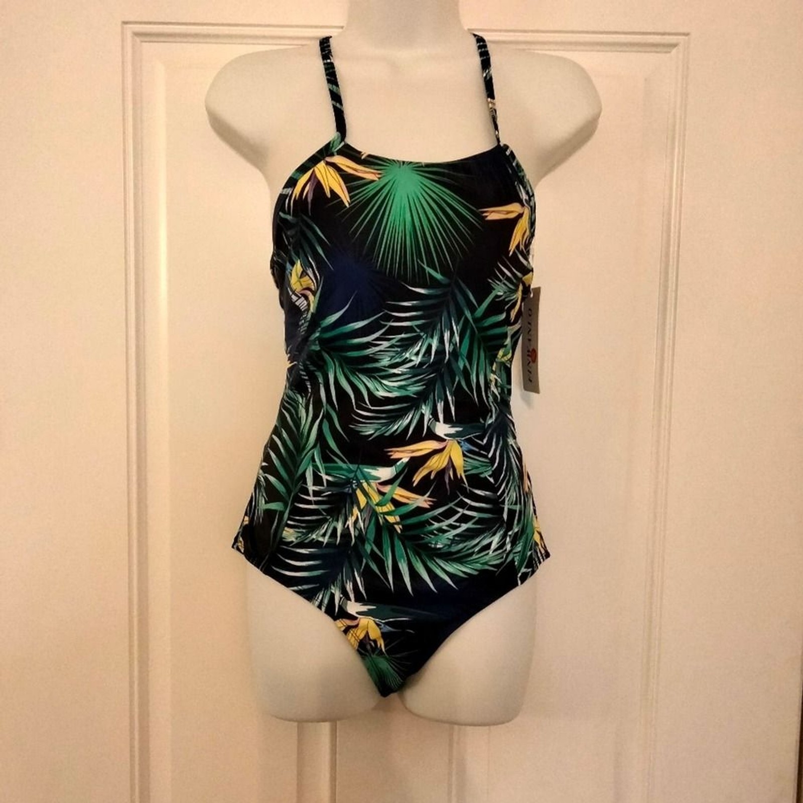 Tropical design one piece swimsuit women size Medium