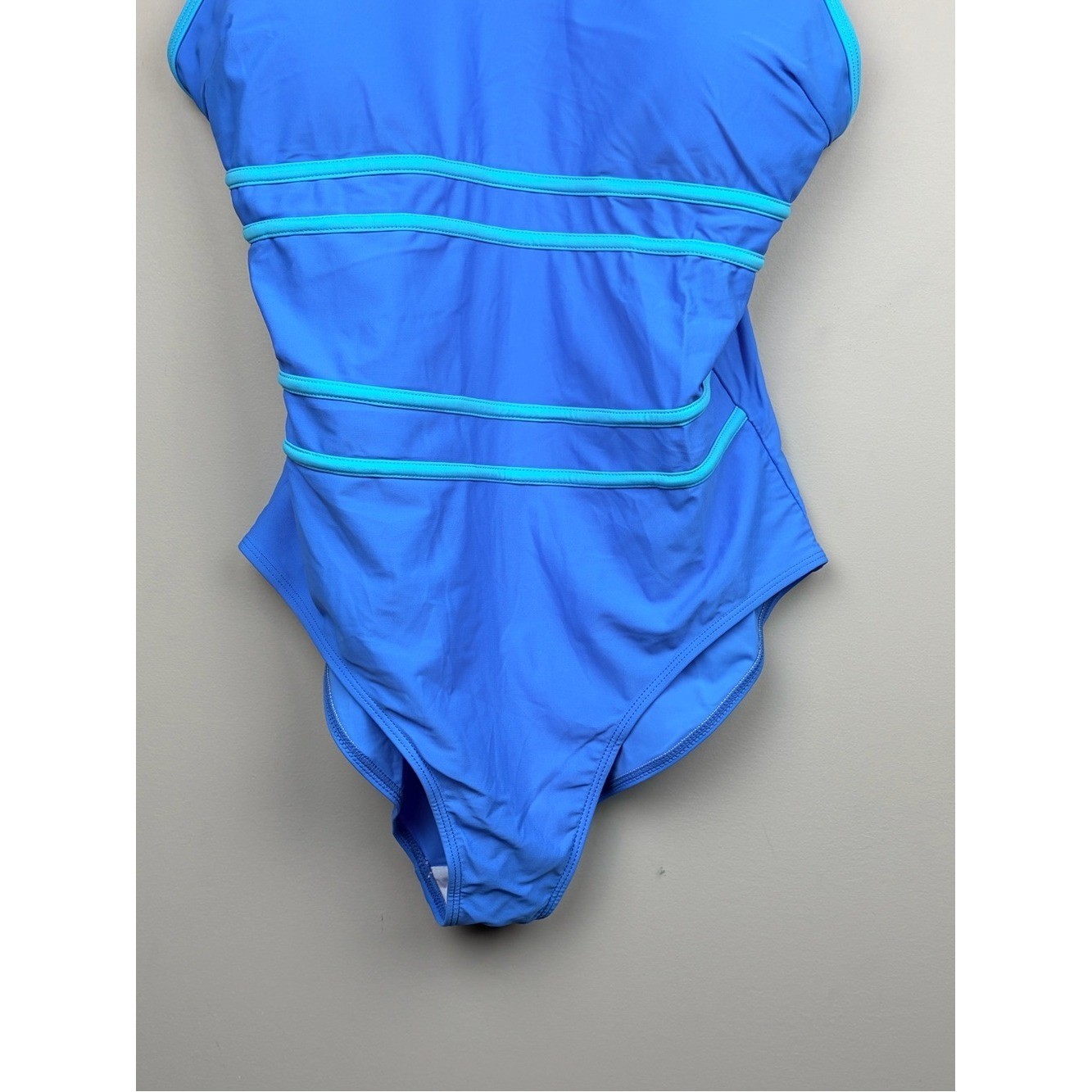 Edelqual One Piece Swimsuit Blue Aqua Trim Tummy Control XL Adjustable