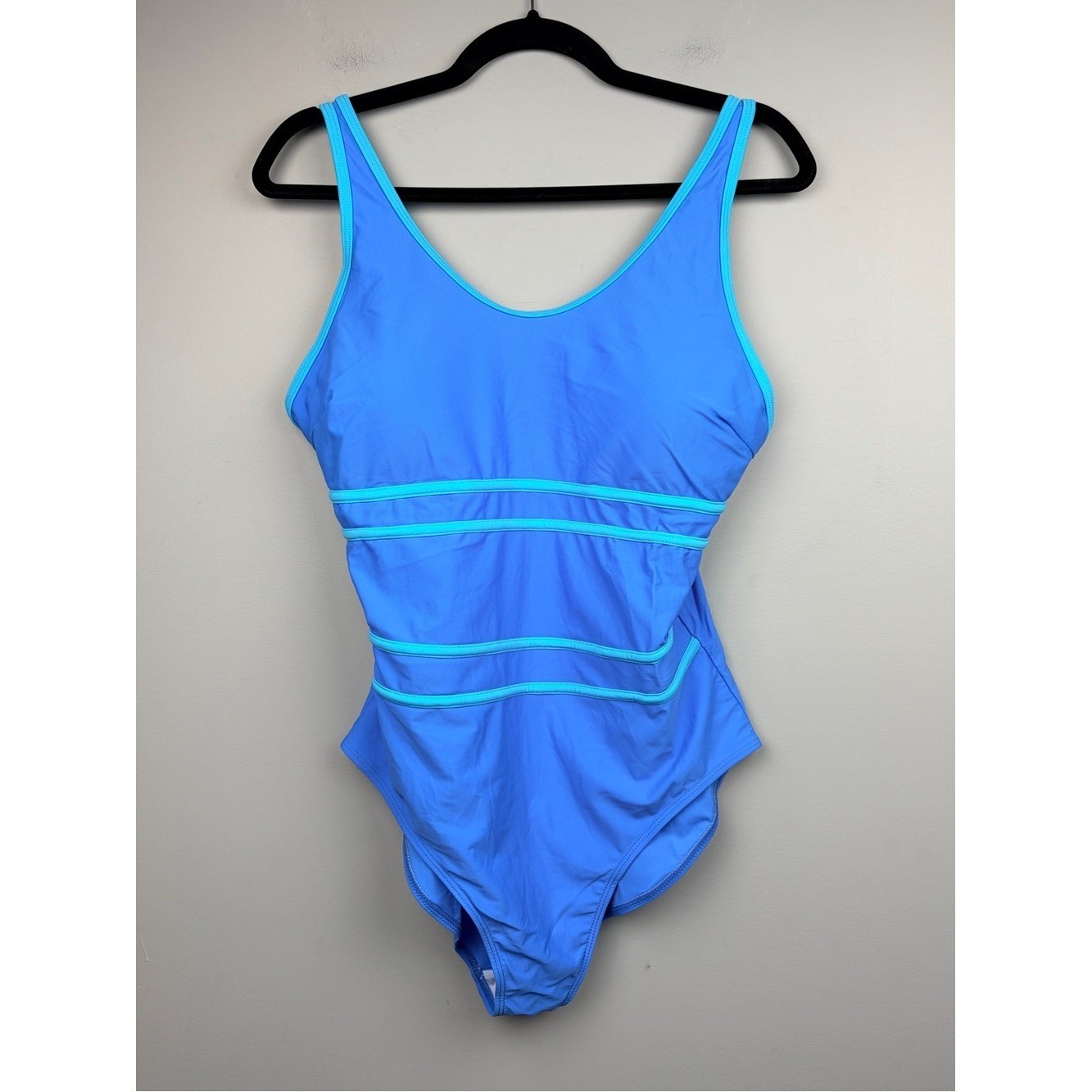 Edelqual One Piece Swimsuit Blue Aqua Trim Tummy Control XL Adjustable