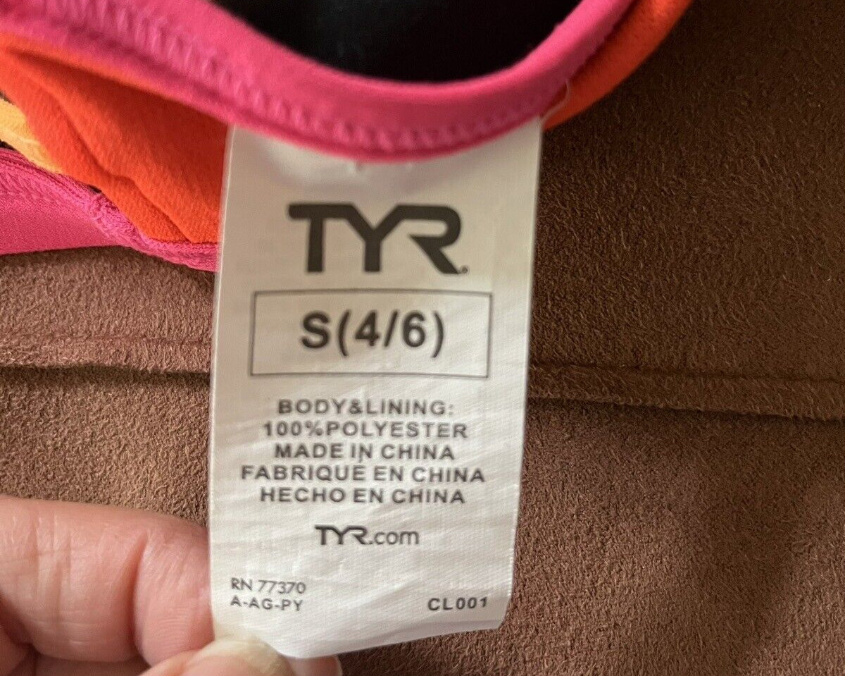 TYR Bikini Top Athletic Crisscross Strappy Black W/ Pink Trim Swimwear S (4/6)