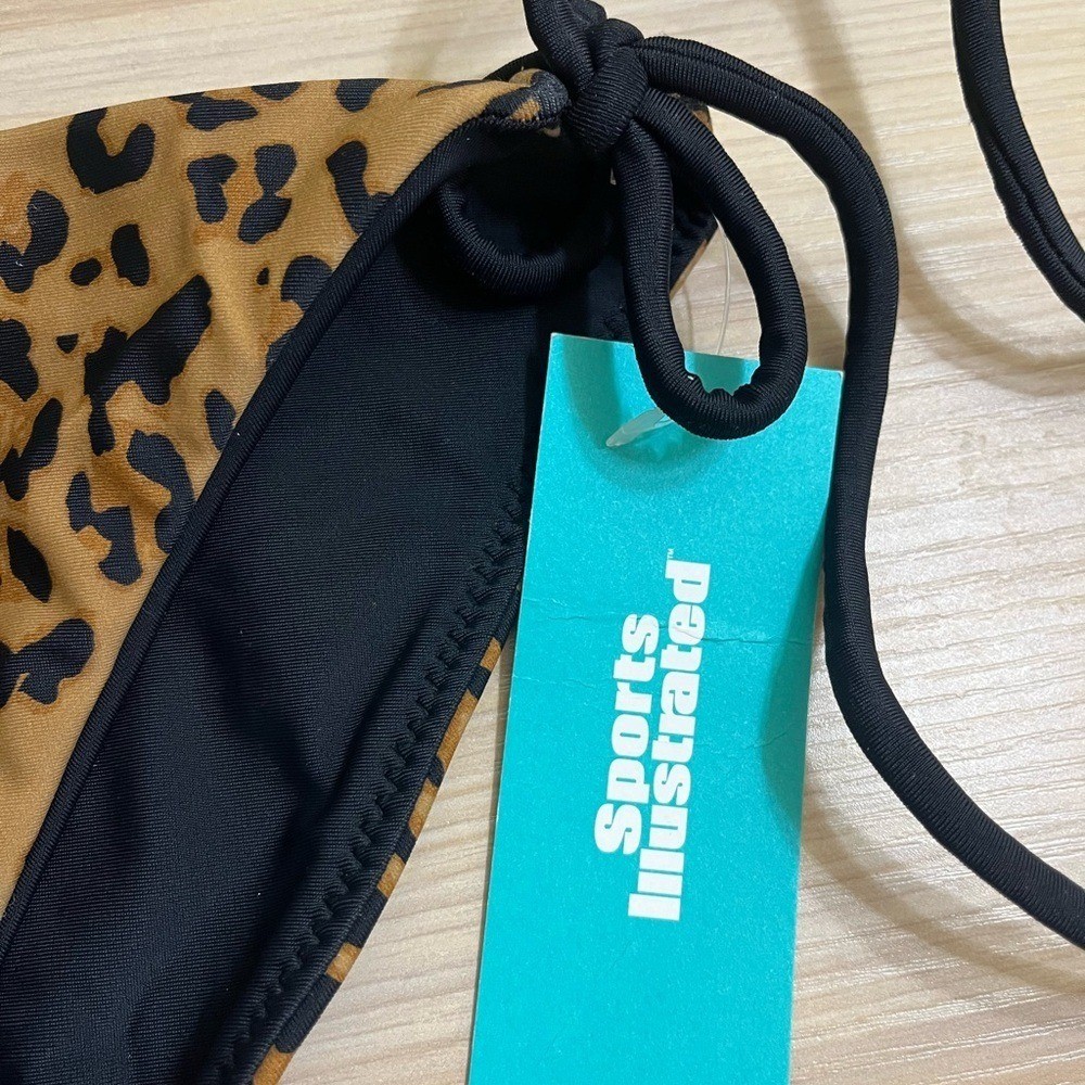 Sports Illustrated Leopard Print String Bikini Bottom Womens Medium Brown NWT