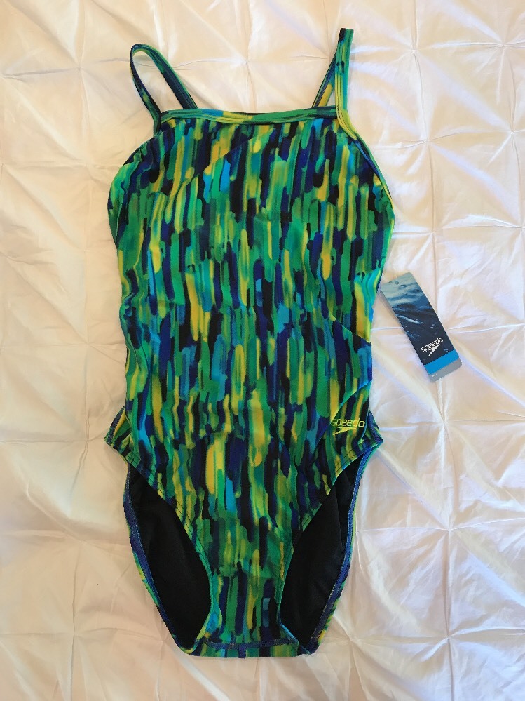 New Womens Speedo Blurry Green Blue Yellow ProLT Racing 28 NWT $40