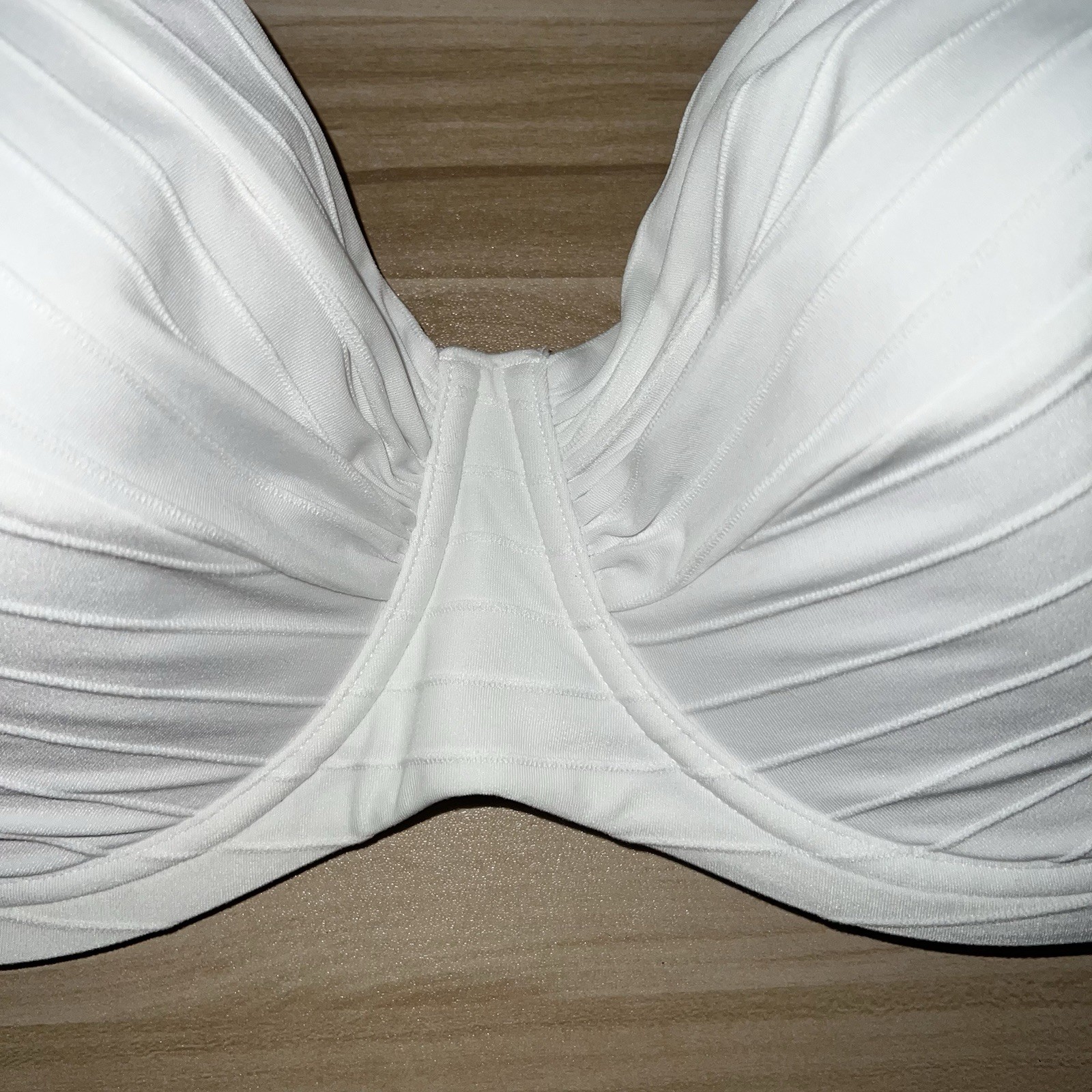 Lands’ End 16W Bikini Swim Top White Underwire Bra Lined Ruched Plus Size