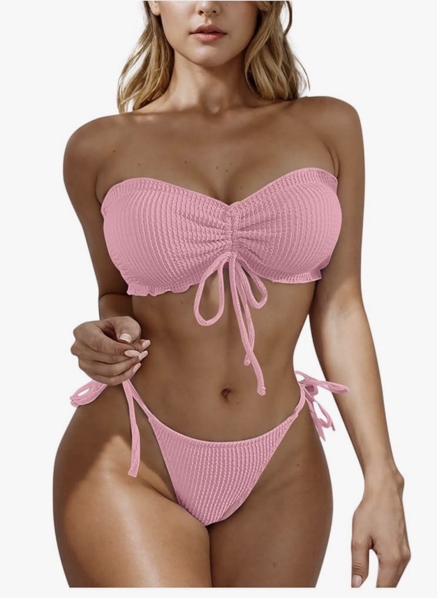 New Womens High Waisted Bikini Sets Push Up Swimsuits Pink Size Small
