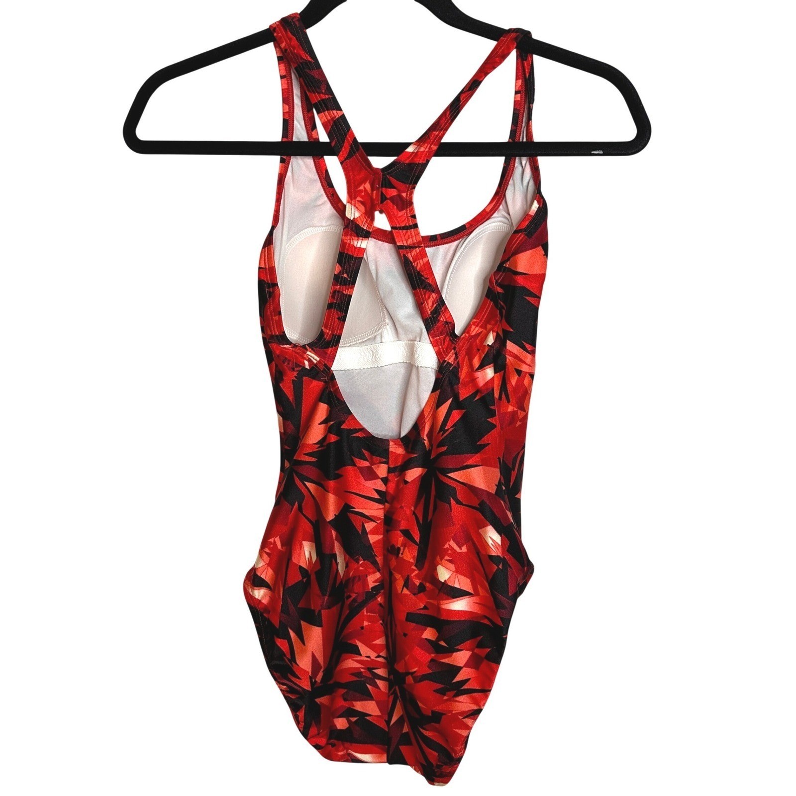 SPEEDO Women Red Black Shattered Glass One Piece Swimsuit Size 8
