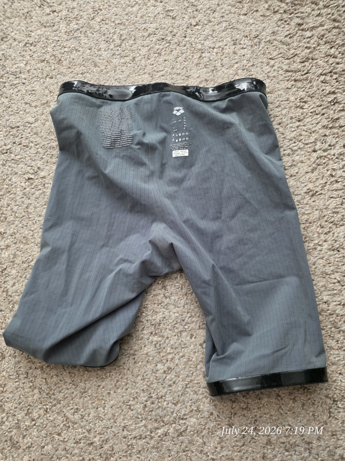 Arena Carbon Duo BOTTOM Only Light Gray Tech Suit Swimsuit Kneeskin Size 30