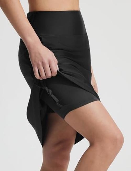 23″ Women’s Swim Skort High Waisted Knee Length Long Swim Skirt Medium Black