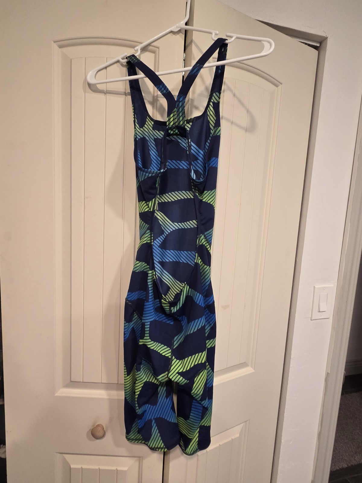 arena Competitive Swim Kneesuit Blue/Green Geometric Print USA 36 Polyester