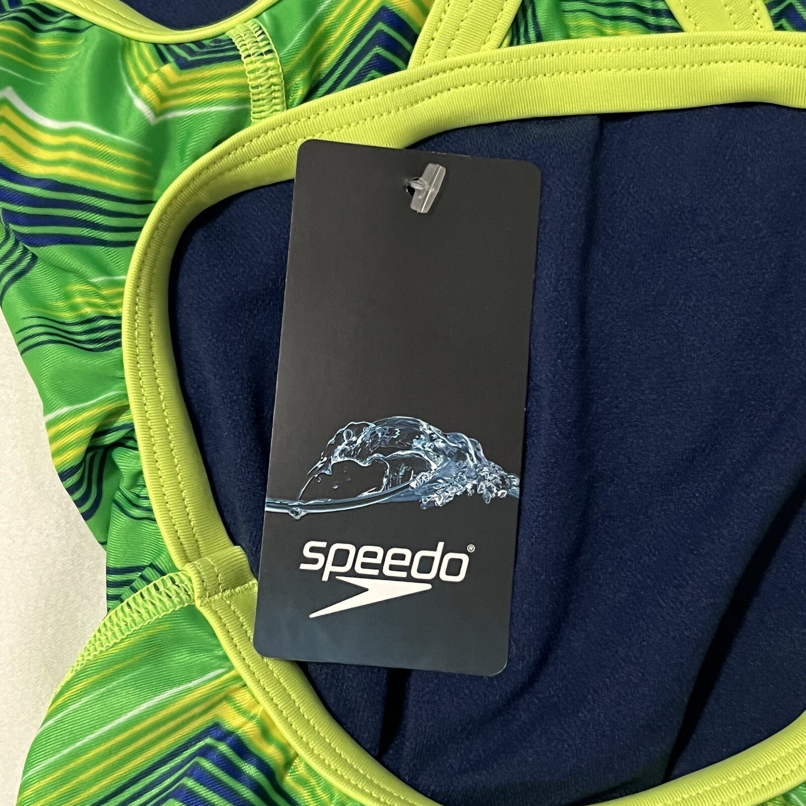 Speedo Pro LT Play the Angles Flyback Vibrant Lime One Piece Swimsuit Size 28