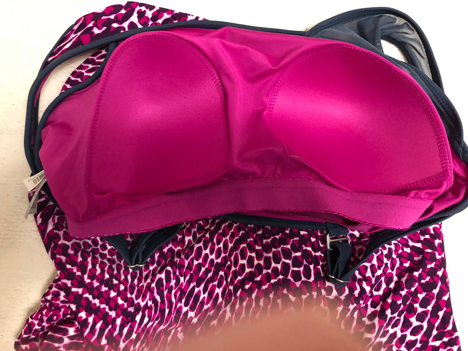 NWOT Free Country 2 Piece Women’s Swim Suit-Never Worn,TopM,BottomL,Fuchsia/Grey