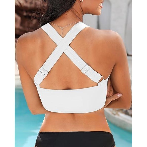 MSRP $33 GRAPENT Women’s M White Swim Bikini Tops Only Twist Front Ruched Ba