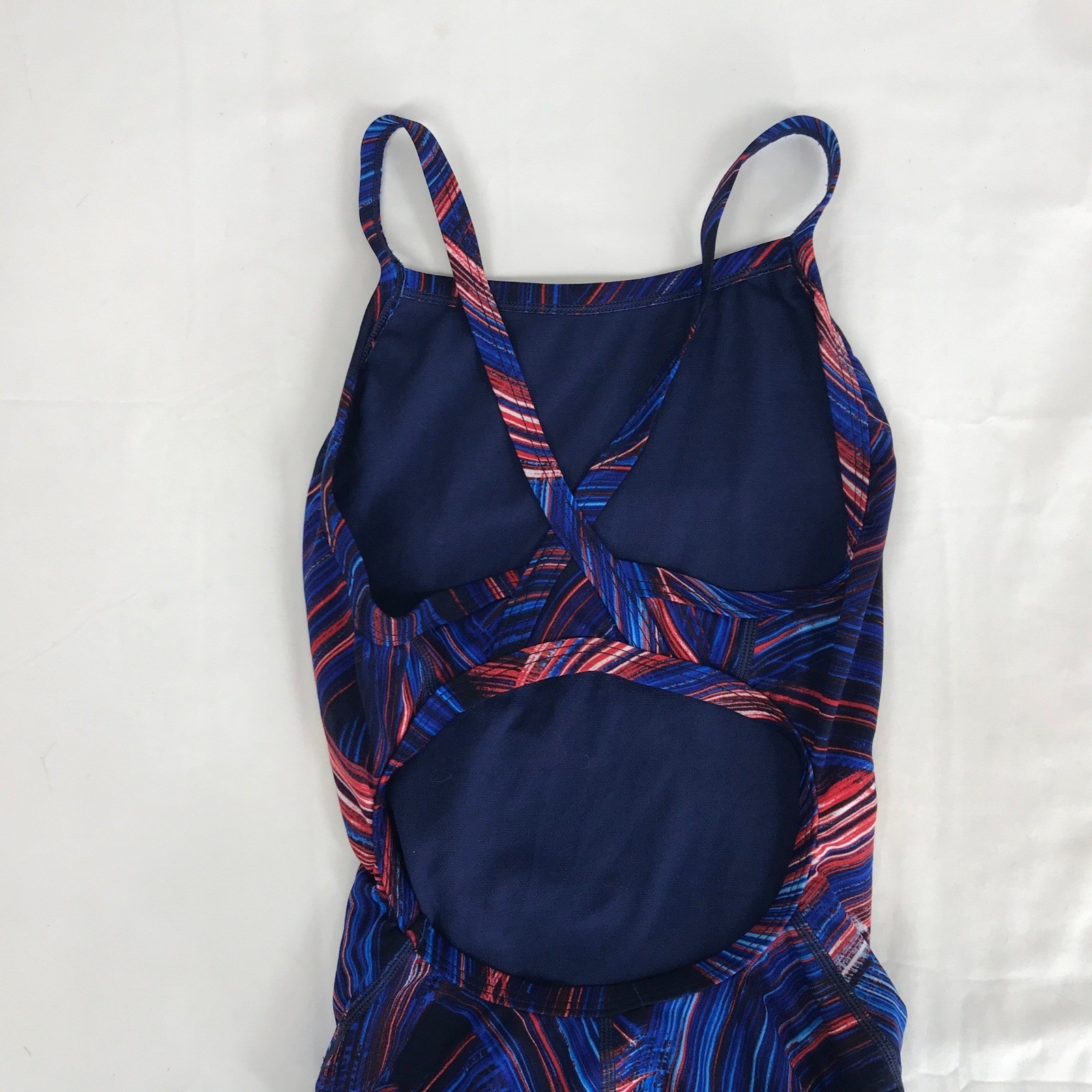 Speedo Endurance+ Womens 26 One Piece Swimsuit Blue Red Abstract Training Suit