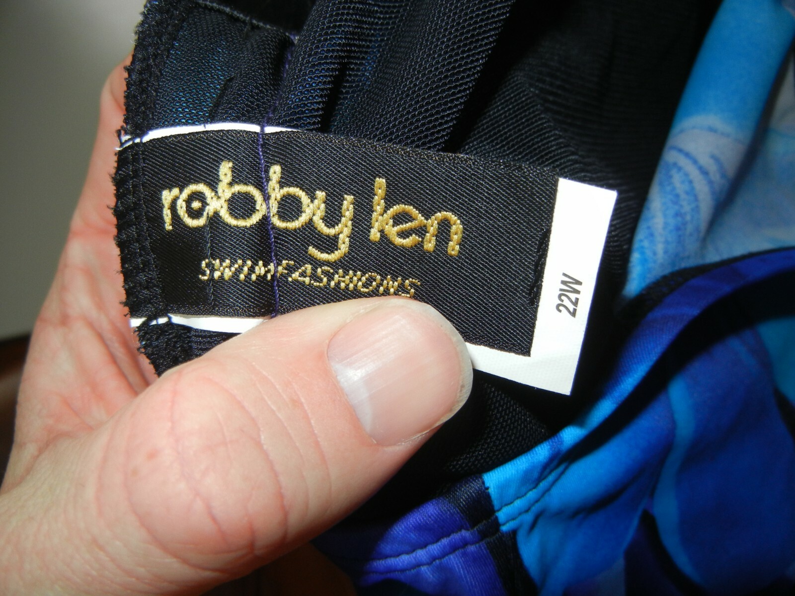 Vtg 80s 90s ROBBY LEN Bright Blue FLORAL SWIM SUIT Summer Pool Beach Women 22-W