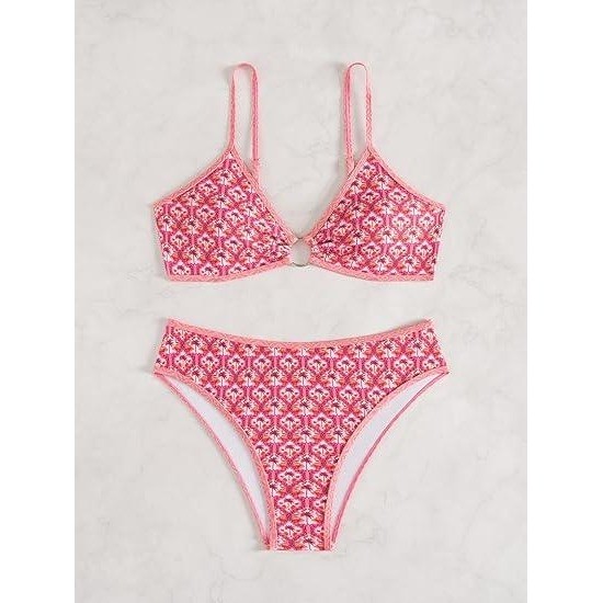 MSRP $38 Fanuerg Women’s Pink Coconut XS Triangle Bikini Sets O Ring Linked Two