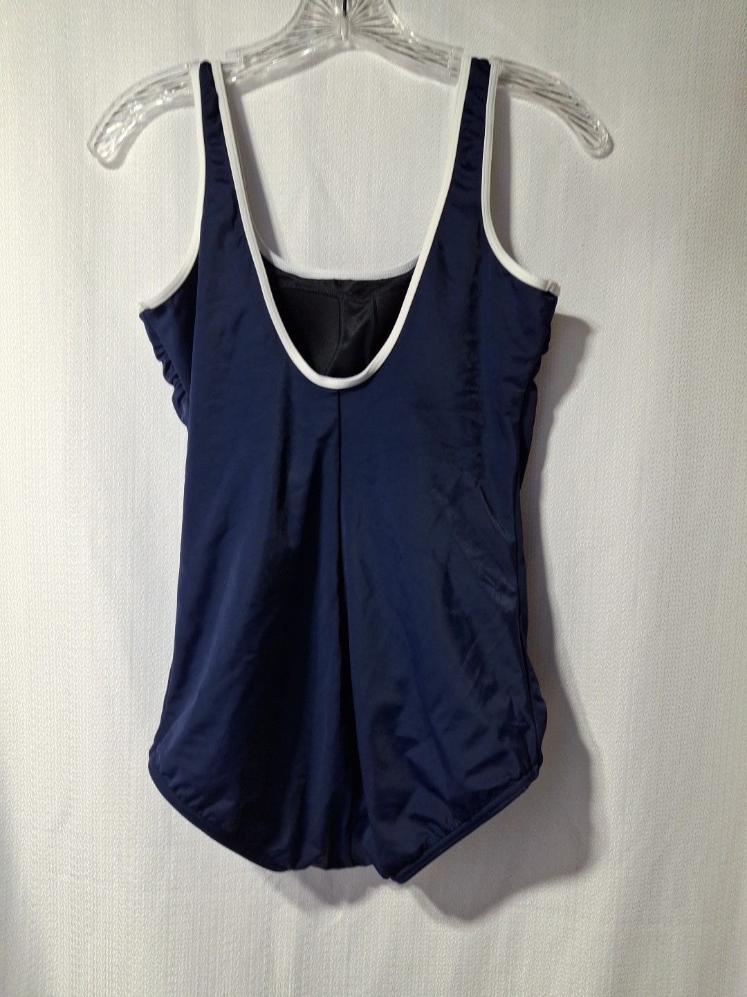 Lands End Womens Navy One Piece Swimsuit 10 M Tugless Anchor 455012 Spandex Suit