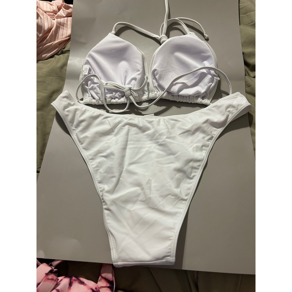 Womens White Triangle Bikini Set High Cut Cheeky Two Piece Swimsuit Size XL