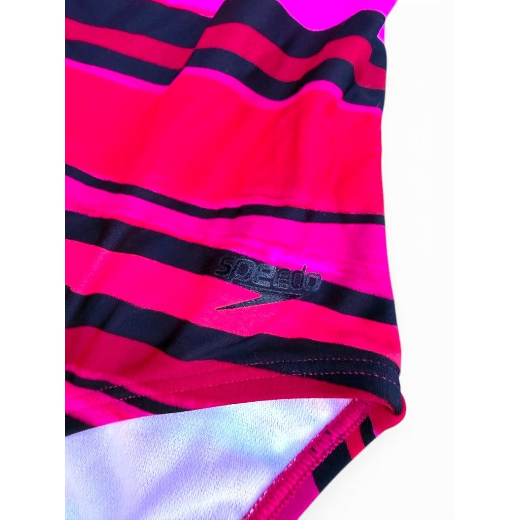 Speedo One Piece Swimsuit Women 16 Pink Black Striped Crossback Padded Classic
