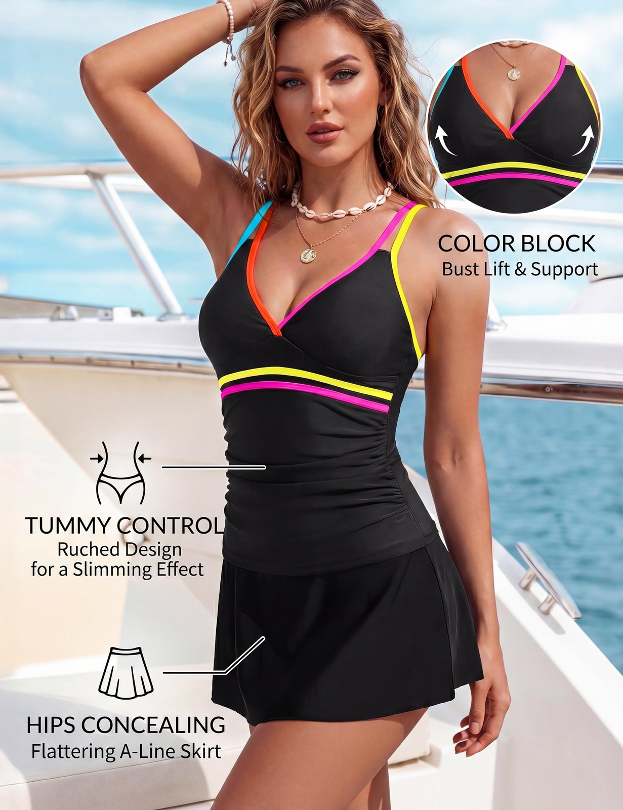 BMJL Tankini Swimsuits for Women Two Piece Swimsuit with Skirt Tummy Control …
