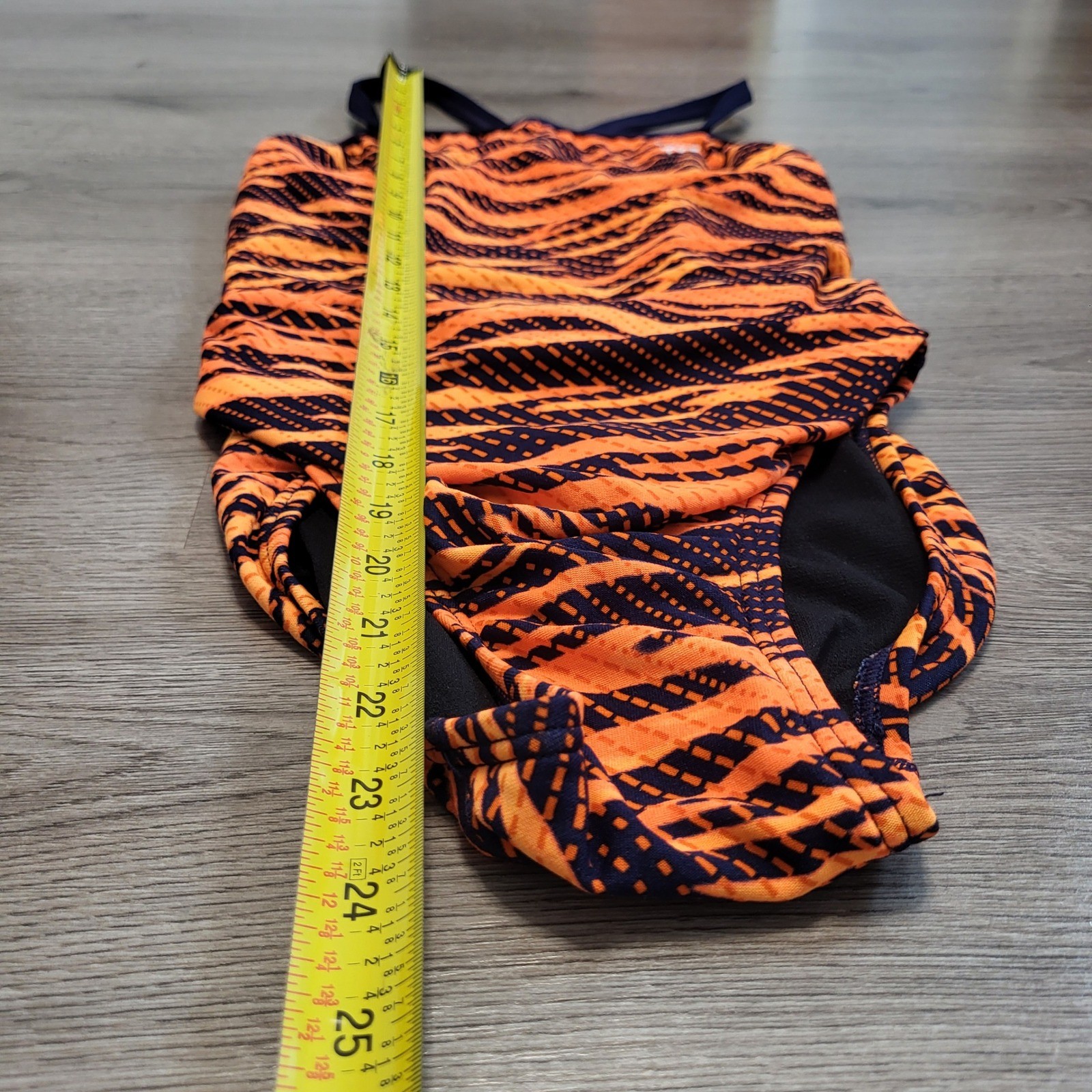 TYR Women Orange Navy Tiger Stripe Performance One Piece Swimsuit 30 US Small