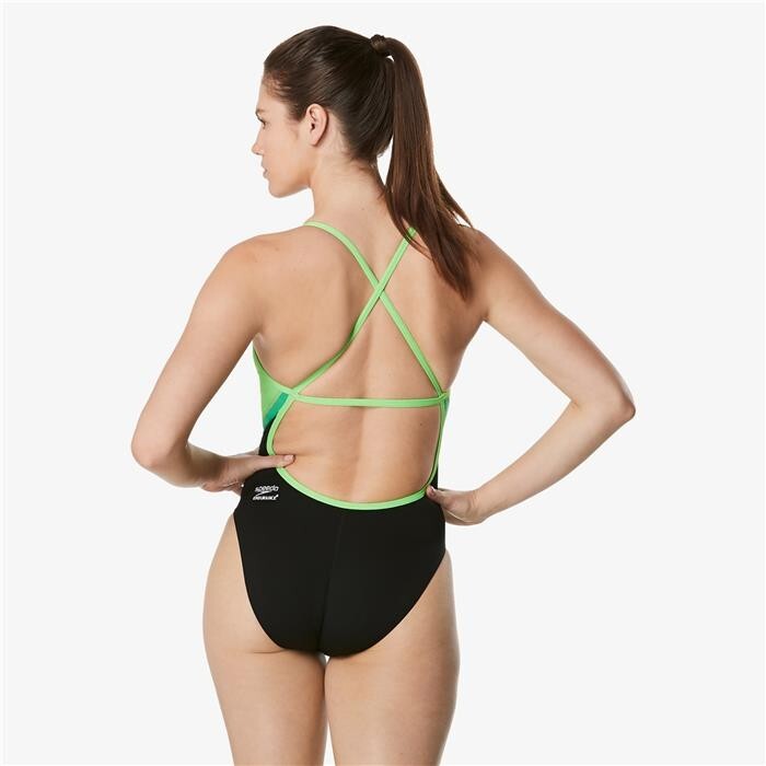 Speedo Youth Endurance+ Launch Splice Crossback Swimsuit Size 6/22 Black/Green