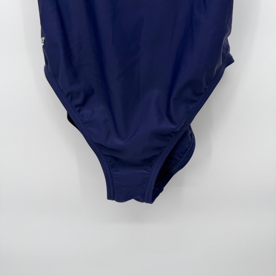 Speedo One Piece Sporty Swimsuit Navy Blue Scoop Neck Athletic Training 12