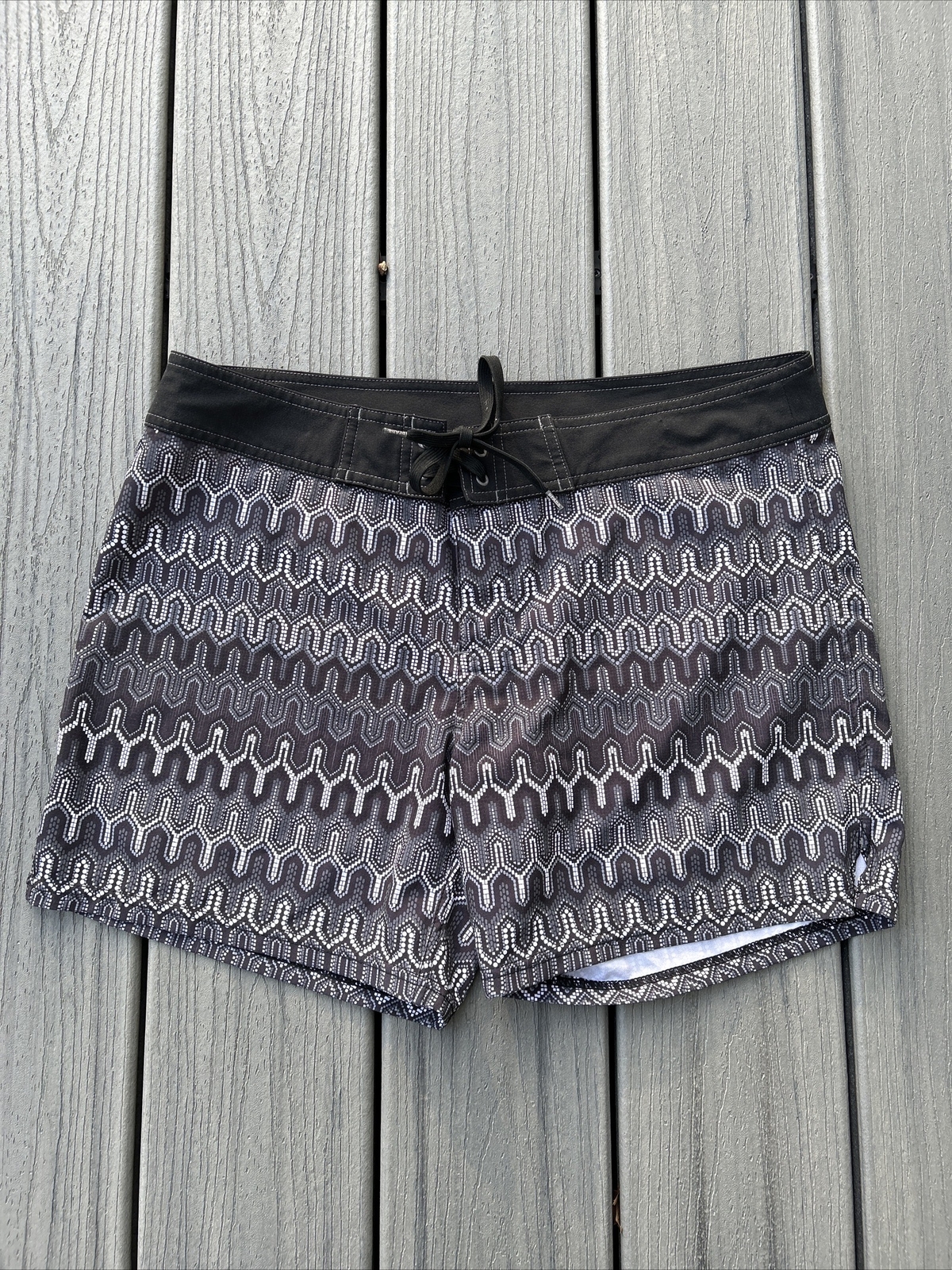 Prana Women’s Sz M Board Shorts Swim ~Black/White/Gray~