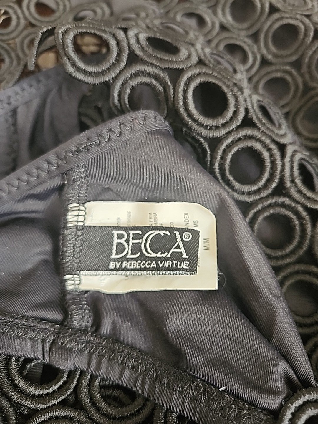 Becca By Rebecca Virtue Siren Shimmer Black High Neck Halter Bikini Top SZ M