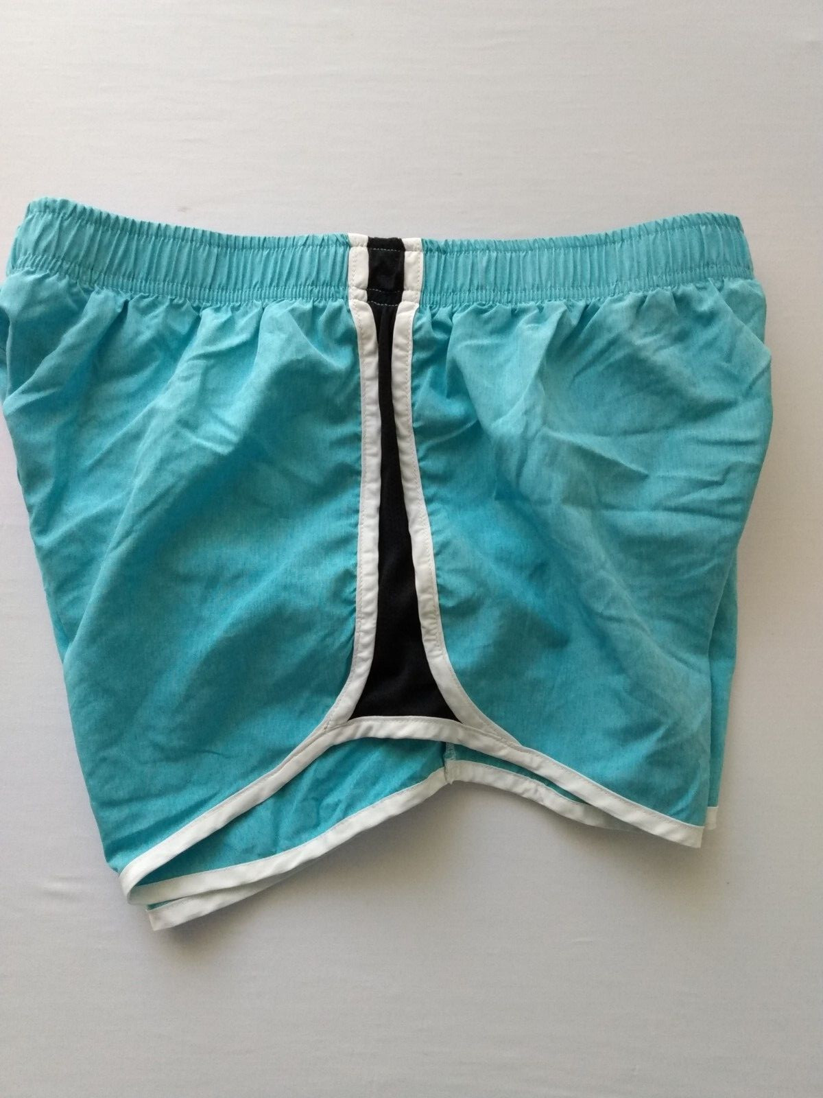 Raya Sun Shorts Women’s Large Track Run Swim Lined Side Stripe Aqua Black