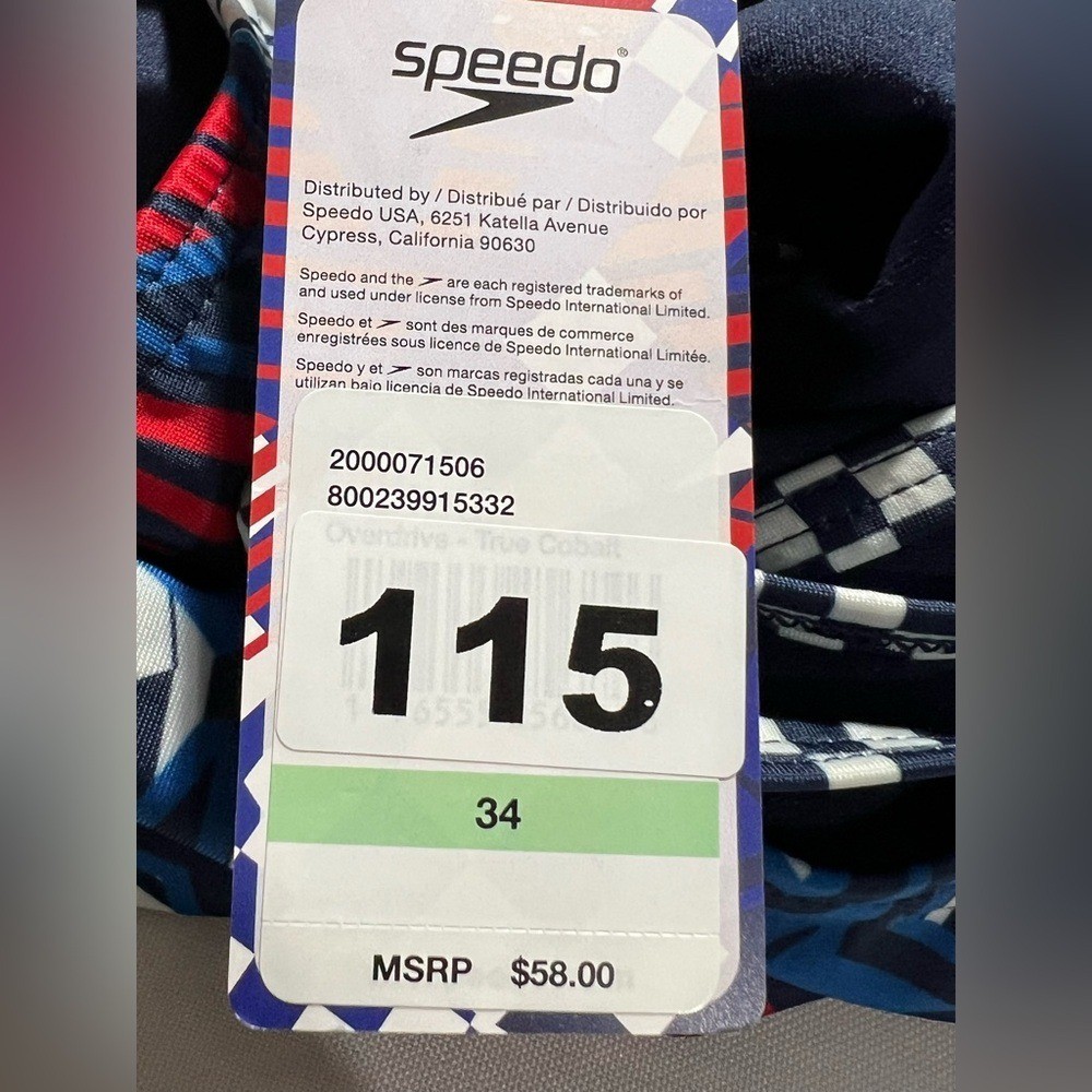 Speedo olympic Overdrive proLT Double X Back blue Red Star Swimsuit size 34 M/L