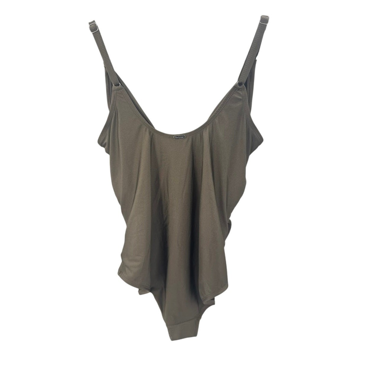 Calvin Klein One Piece Swimsuit Ruched V-Neck Bronze/Olive Size 18 Shimmer