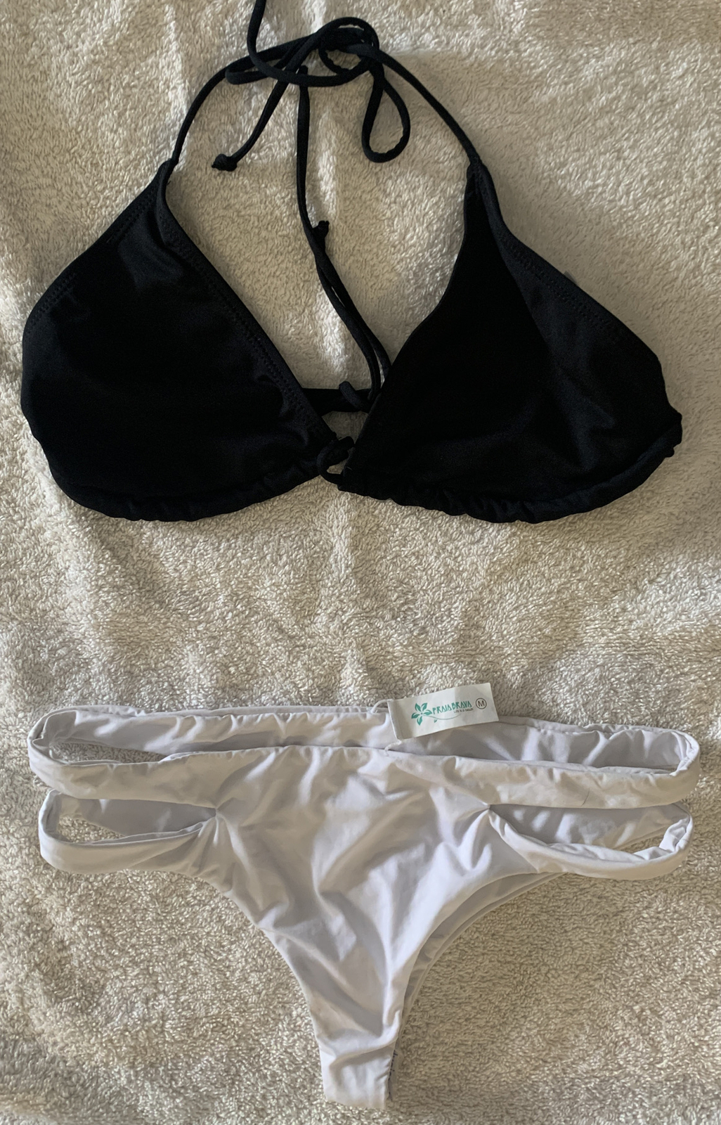 Women Bikini Set Summer Beach Swimwear Swimsuit White Bottom M Black Top L New