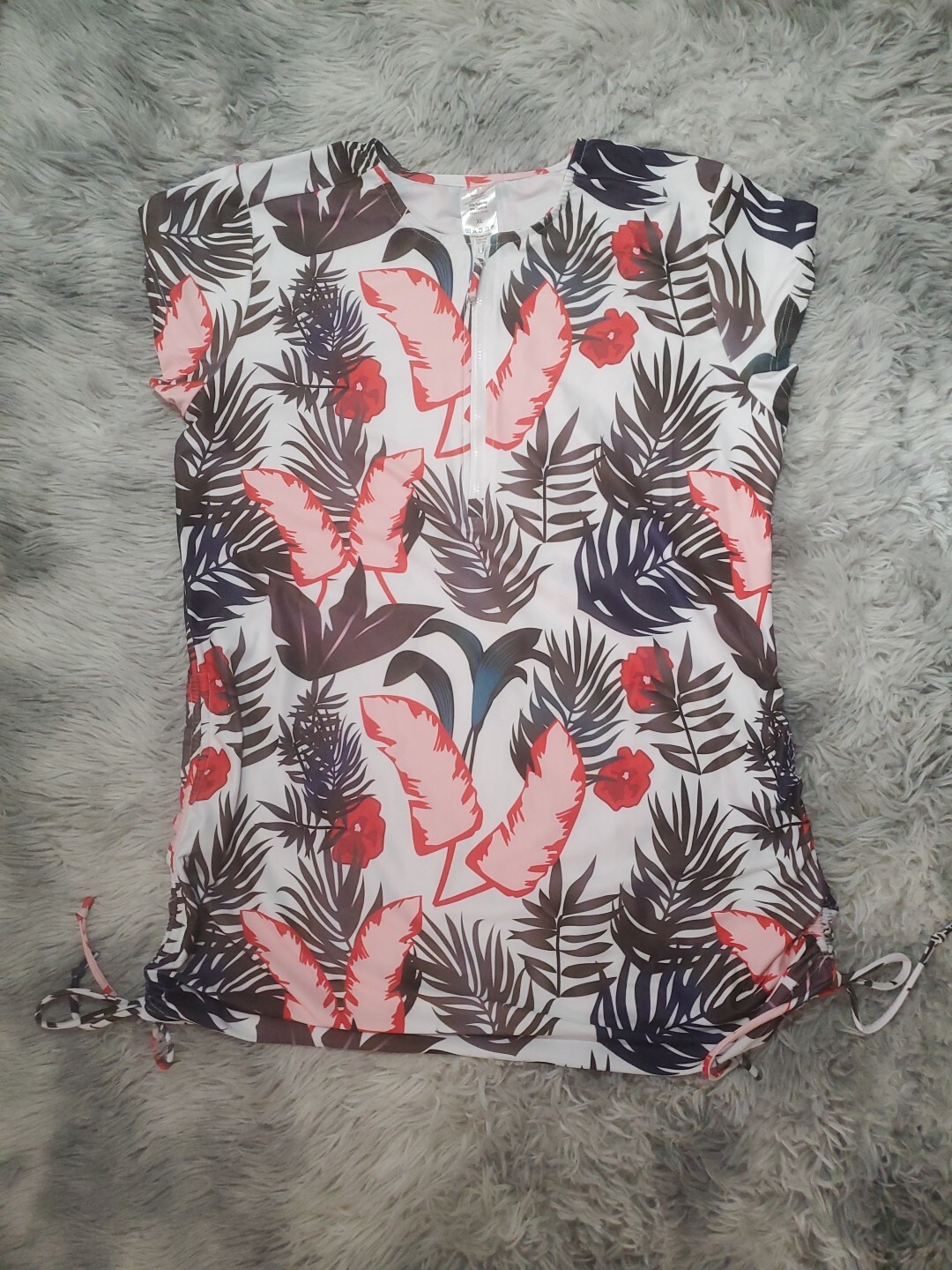 Unbranded Women’s UPF 50+ Swim Shirt Drawstring Ruched Tunic Size XL Tropical