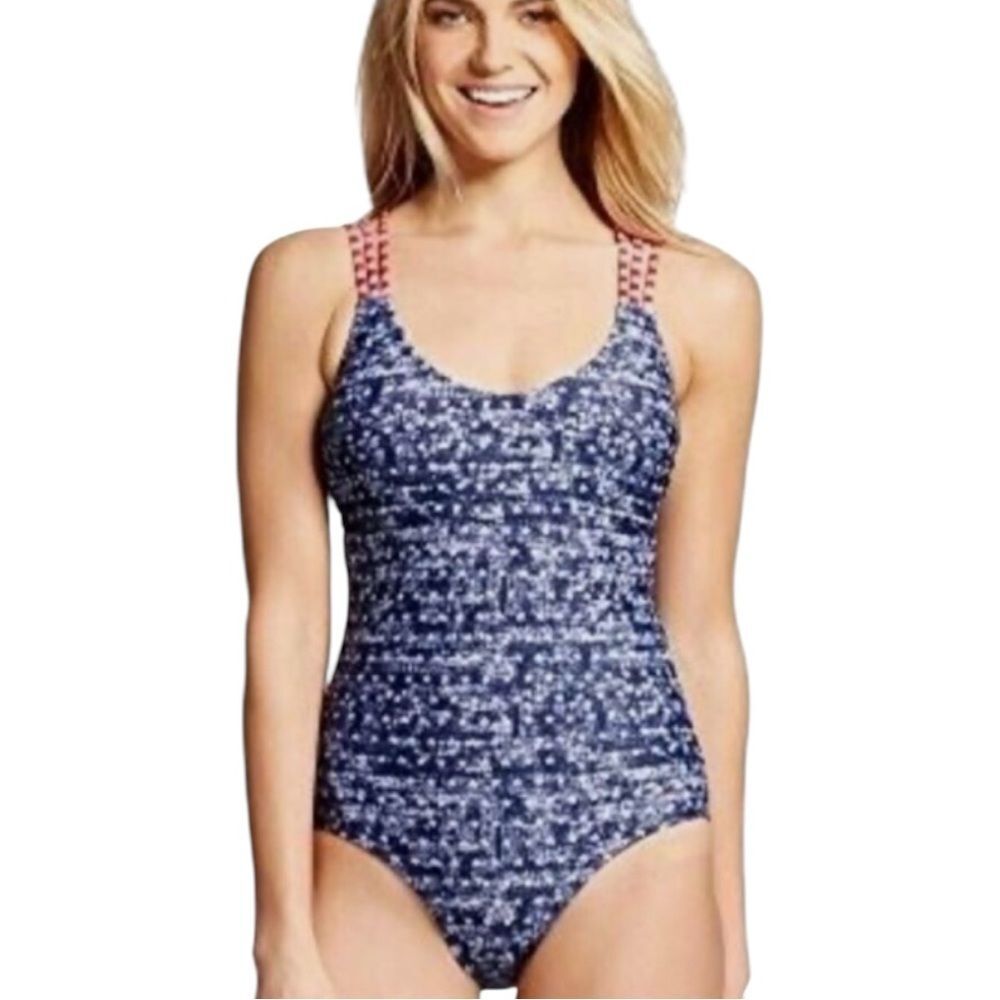 Mossimo Womens Swimsuit One Piece Red White Blue Patriotic Stars Stripes Size M