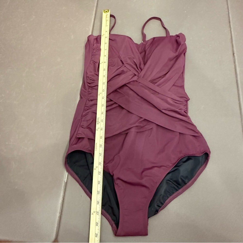 Lands End Slendersuit One Piece Swimsuit Bandeau Removable Straps Ruching NWT 16
