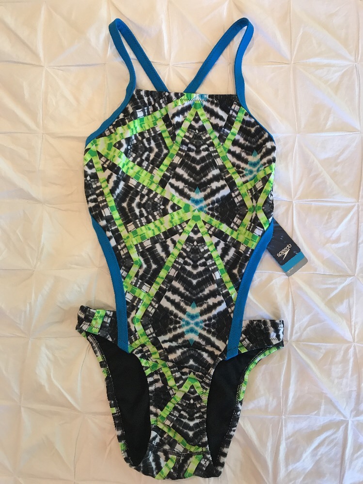 New Women’s Speedo Clash Time Turnz Vee Speedo Endurance Lite Black White 28 $69