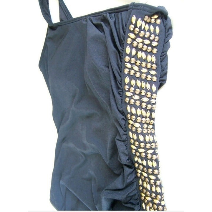 Laundry by Shelli Segal Black Gold One Shoulder Ruched Swim Suit Size S!!!