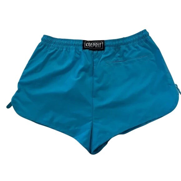 Culprit Women’s Large Swim Shorts Coastal Blue Zip Sides Drawstring Size Large