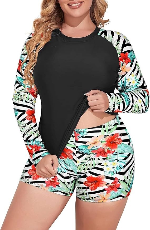 Rash Guard Athletic Bottom Tankini Swimsuit UPF 50 Plus Size 20W New