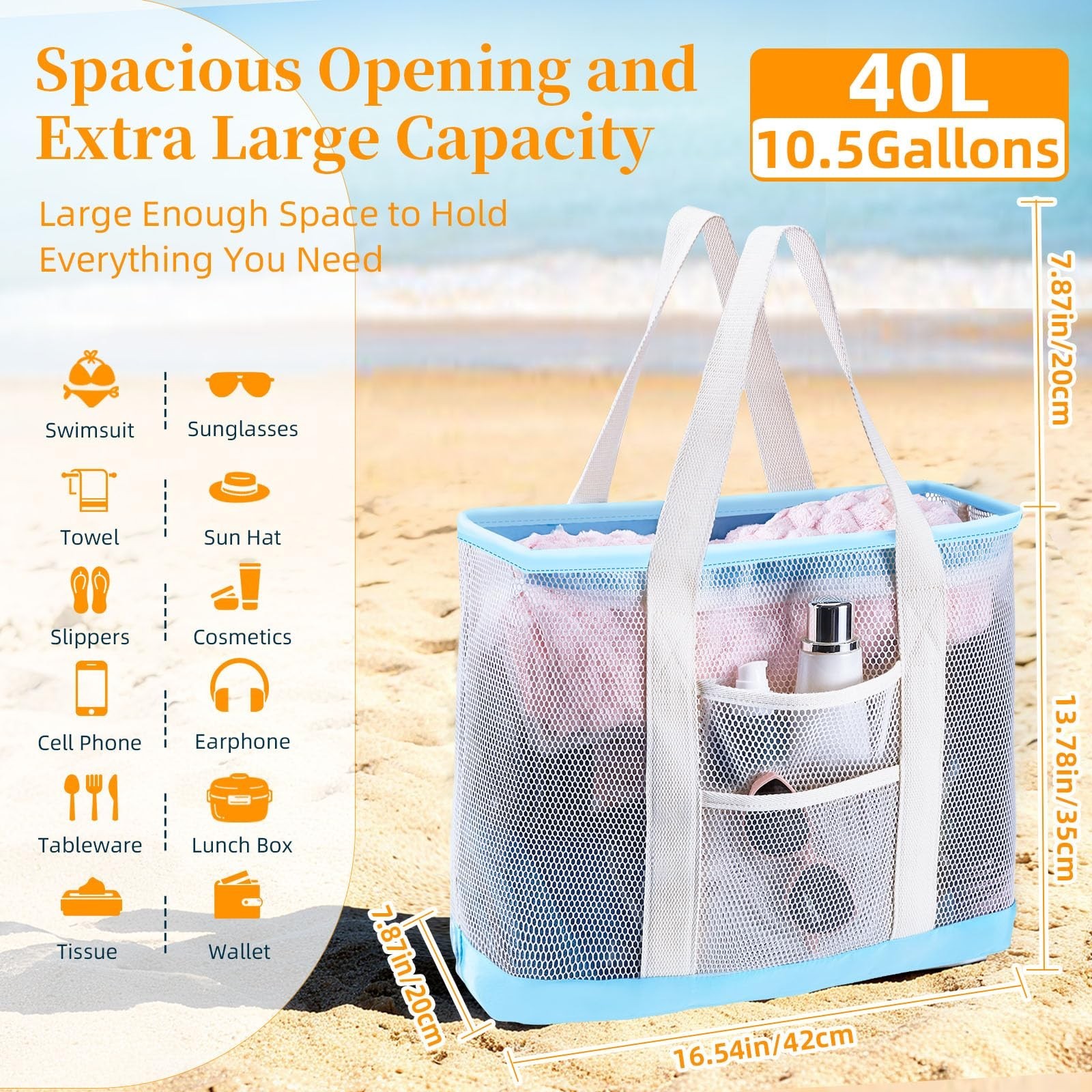 Extra Large Mesh Beach Tote Bag for Women with Zipper Sandproof Waterproof 9 …