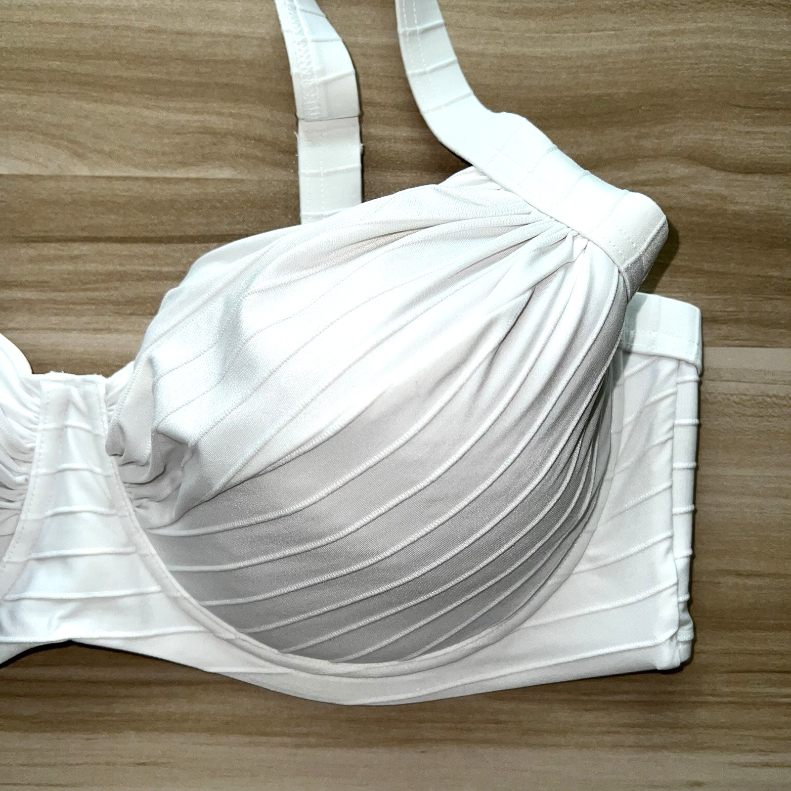 Lands’ End 18W Bikini Swim Top White Underwire Bra Lined Ruched Plus Size